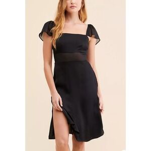 Anthropologie Sheer Flutter Sleeve Mini Dress Women 2 Black NEW Whimsigoth Retro